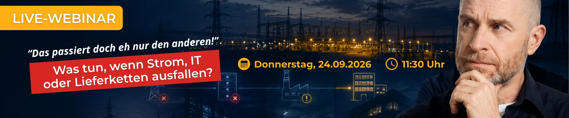 Kostenloses Webinar: Was tun, wenn Strom, IT oder Lieferketten ausfallen I einfachISO
