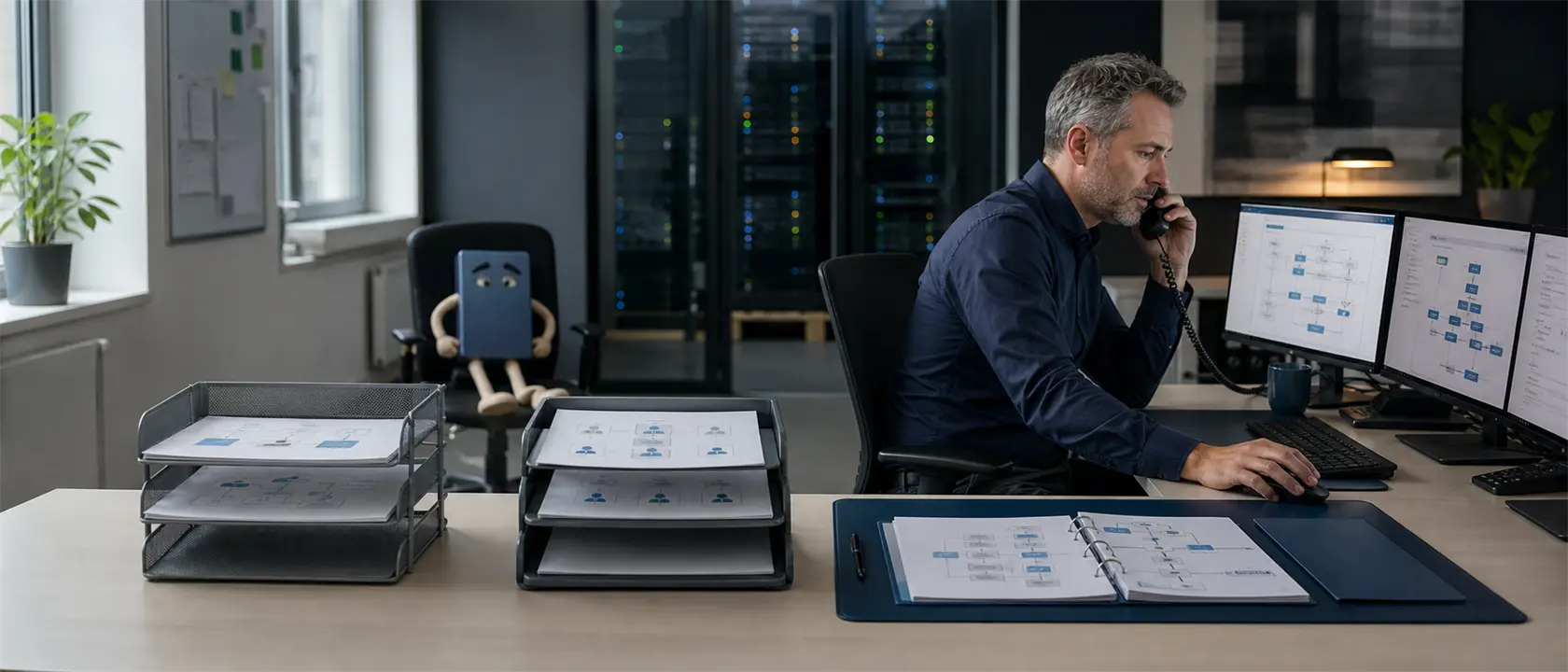 IT-Dienstleister ordnet eine Backup-Wiederherstellung in Servicekatalog, Kundenvertrag und Betriebsführungshandbuch ein