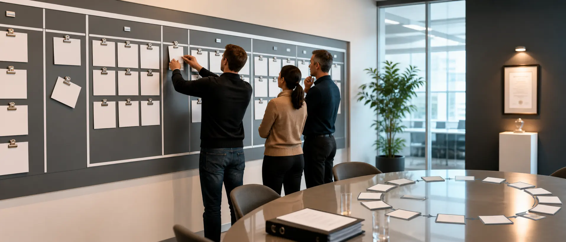 Projektteam steuert ein agiles ISO-27001-Projekt mit geordnetem Backlog und festen Meilensteinen